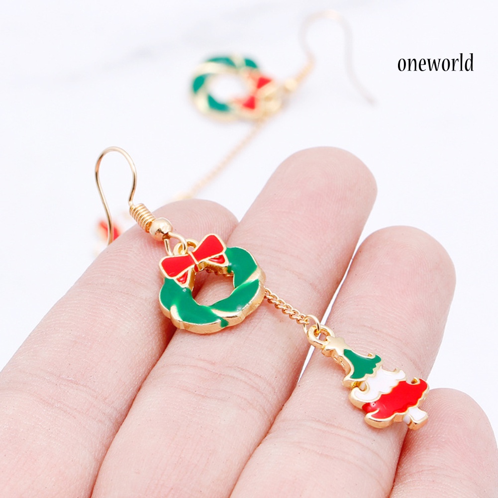 OW@ Women Enamel Christmas Santa Claus Tree Deer Dangle Hook Earrings Xmas Gift