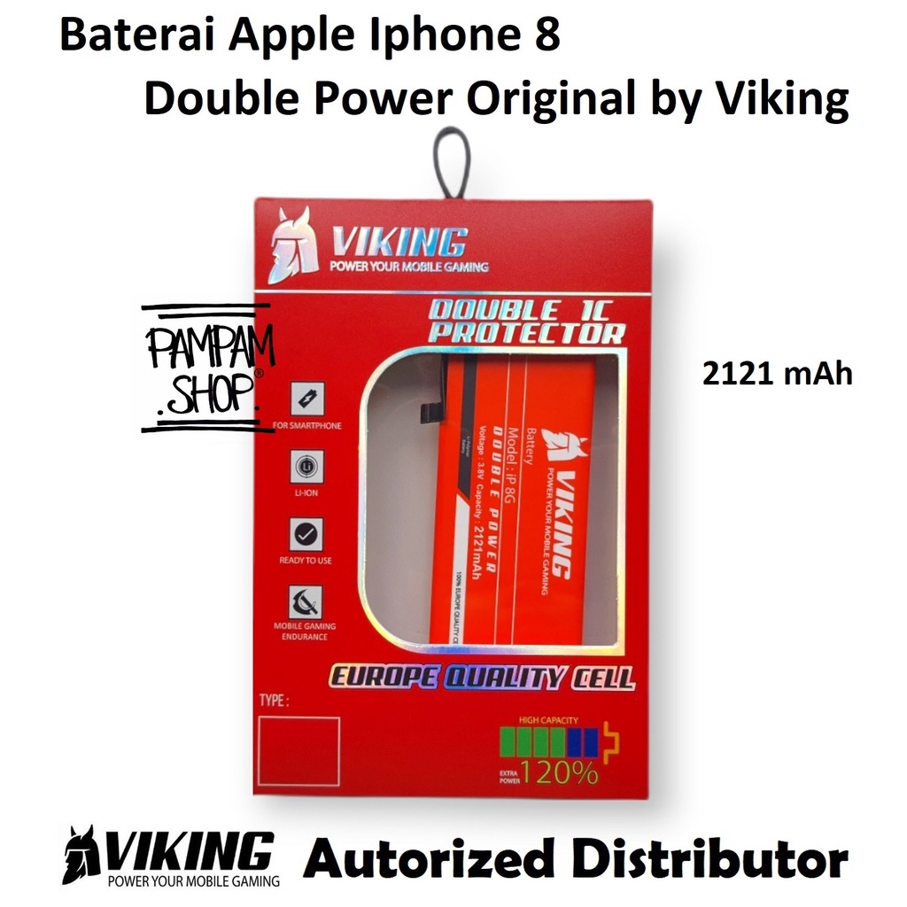 Baterai VIKING Double Power for Ip 8 8G Batre Batrai Battery Dual Iphone