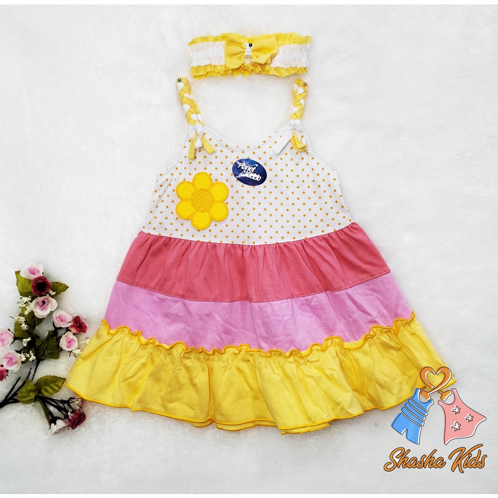 [S-023] Baju Bayi Perempuan /Dress Bayi  Planet Kids motif bunga Murah 3-6 bln Bonus BANDANA &amp; Celana dalam