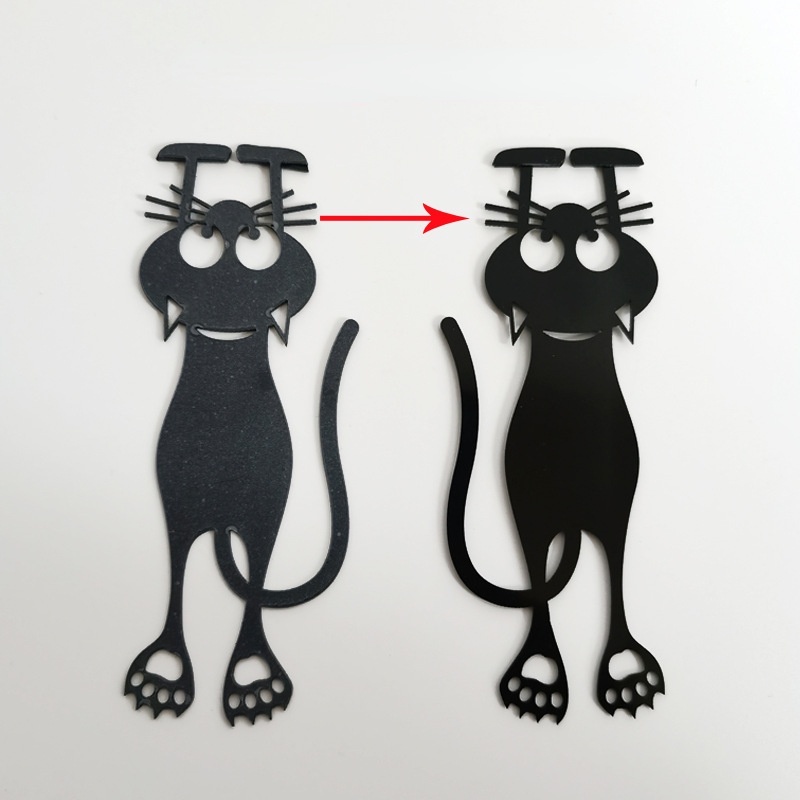 1PC Creative Waterproof Durable 3D Stereo Cartoon Wacky Black Cat Bookmarks For  Office School