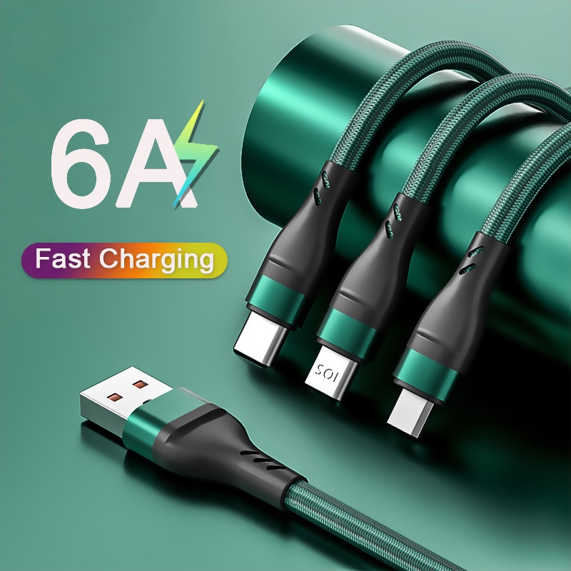 3 in 1 Kabel Data / Charger Micro USB / Type C / Lightning 100W 6A Fast Charging Model Kepang