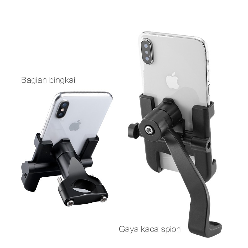 Bonkyo Holder HP Motor Spion Bahan Besi Full Metal Aluminium Sepeda Body Motorcycle Holder