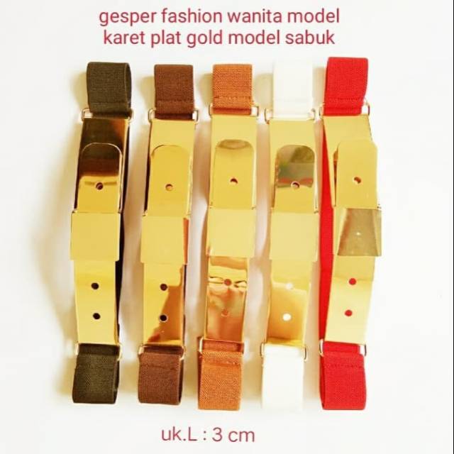 geaper fashion wanita model karet plat gold model sabuk 3 cm. - Putih
