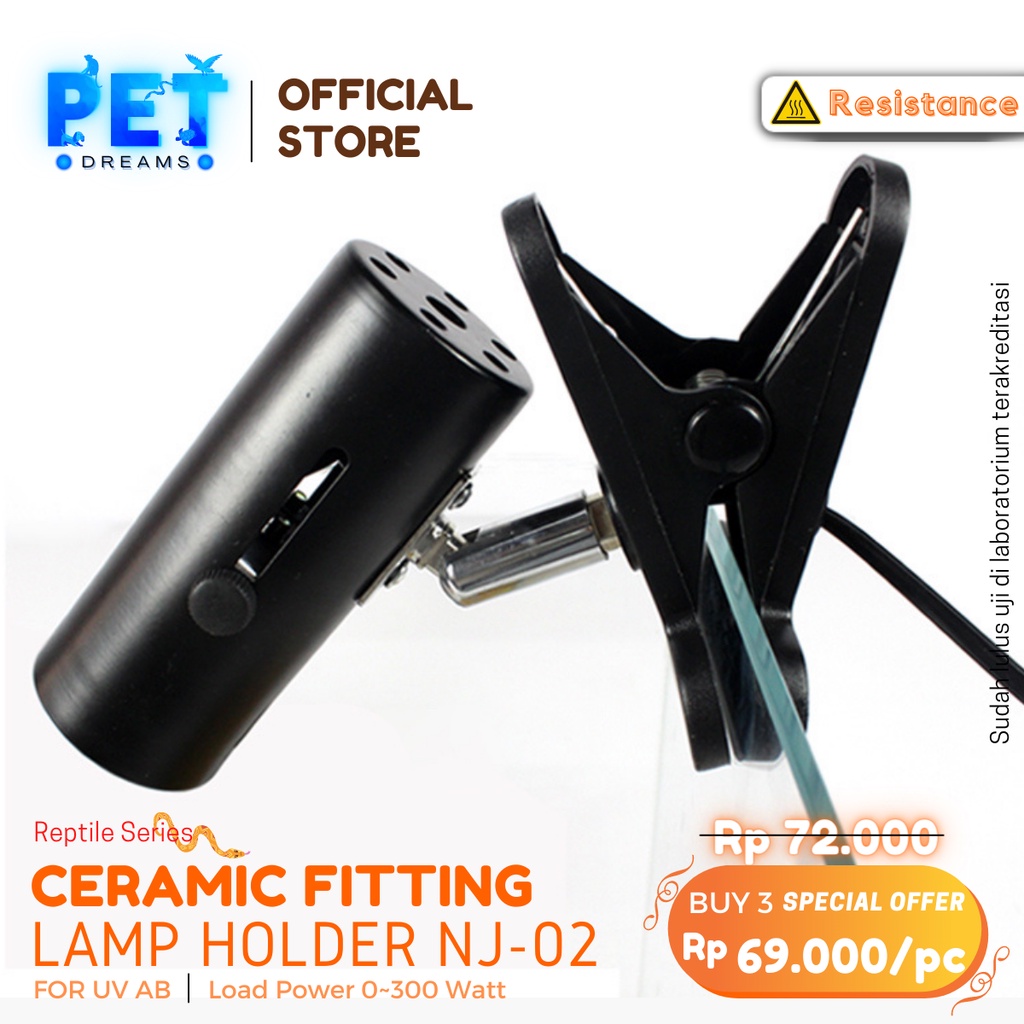 PROMO FITTING LAMPU CERAMIC PENDEK UVA UVB JEPIT NOMOY REPTILE SULCATA TORTO IGUANA NJ02