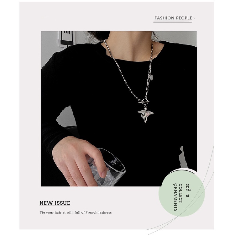 Merek Fashion Korea style titanium steel jahitan Cinta rantai PL buckle kalung wanita ins gaya Angel