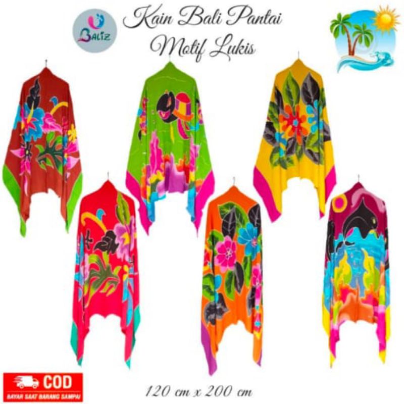 Kain Pantai / Selendang Pantai / Selimut Pantai / Sarung Bali Size Jumbo / motif Kembang Lukis