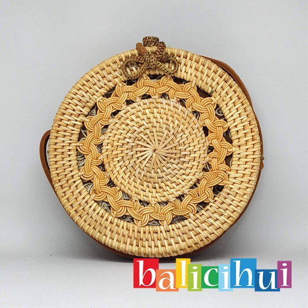 BALICIHUI TAS ROTAN BALI GENDIT COKLAT PITA