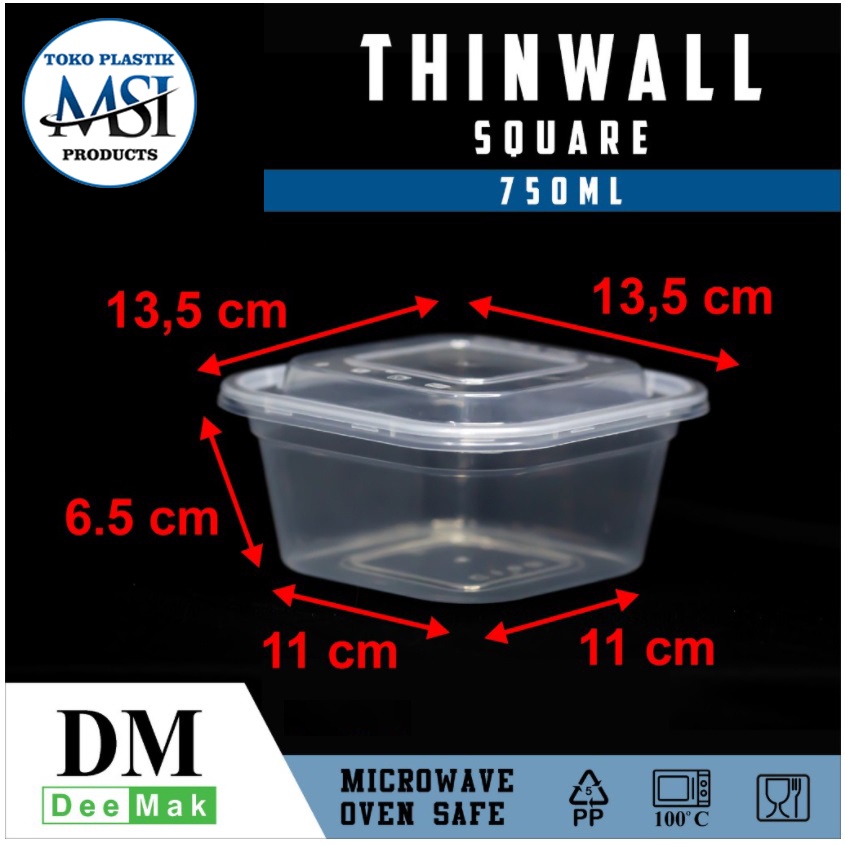 Thinwall DM 600ml|750ml SQ/ Thinwall Square/ Food Container - Box Slime - Dessert Box (Ecer) | Harga diatas adalah harga per lbr (Wadah + Tutup) |