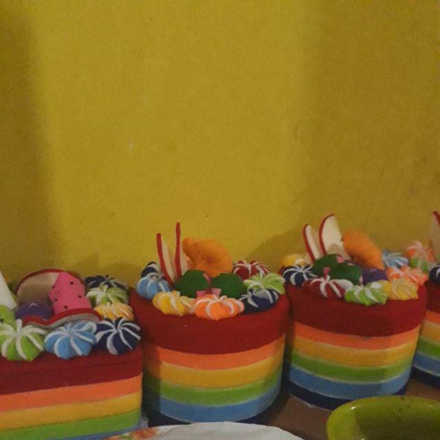 [ready] Set Toples Flanel Rainbow Fruits On Forest