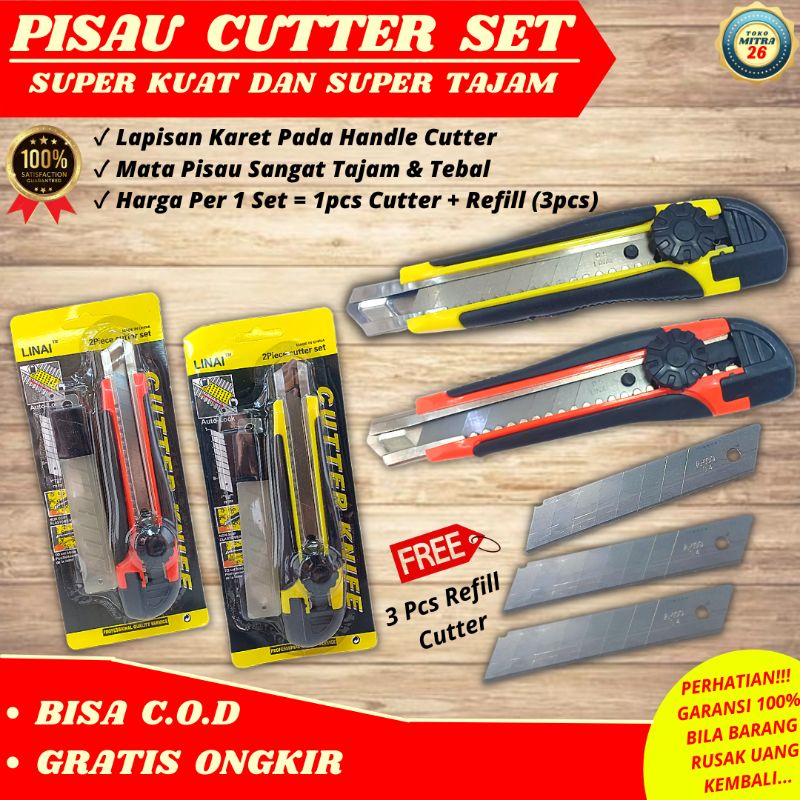 

[SET] Pisau Cutter / Kater Karter Silet Ukuran Besar Gagang Karet + Refill Mata
