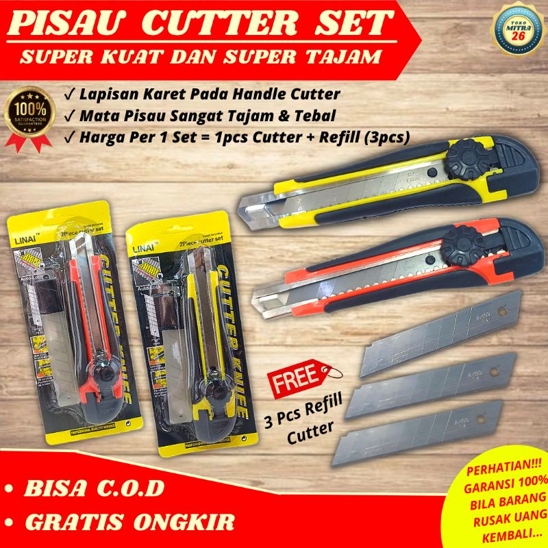 [SET] Pisau Cutter / Kater Karter Silet Ukuran Besar Gagang Karet + Refill Mata