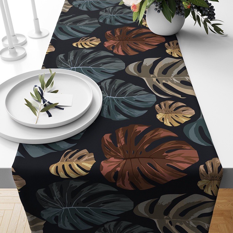 Table Runner Taplak Meja Motif Daun / Flamingo / Abstrak Size 140x40 cm - Pusat Kado Murah