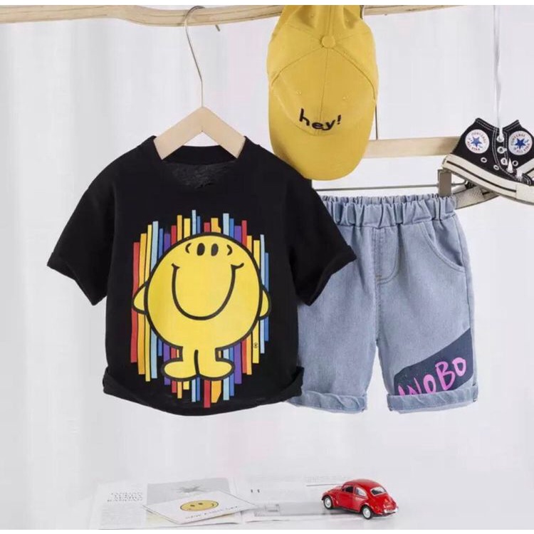 SETELAN BAJU CELANA JEANS BAYI ANAK MOTIF SMILE WOBO USIA 1-5 TAHUN BAHAN KATUN PREMIUM LEMBUT NYAMAN DIPAKAI TERBARU/ SETELAN BAJU CELANA JEANS BAYI ANAK LAKI-LAKI/ SETELAN BAJU CELANA JEANS BAYI ANAK PEREMPUAN/ SETELAN BAJU CELANA JEANS BAYI ANAK COWOK