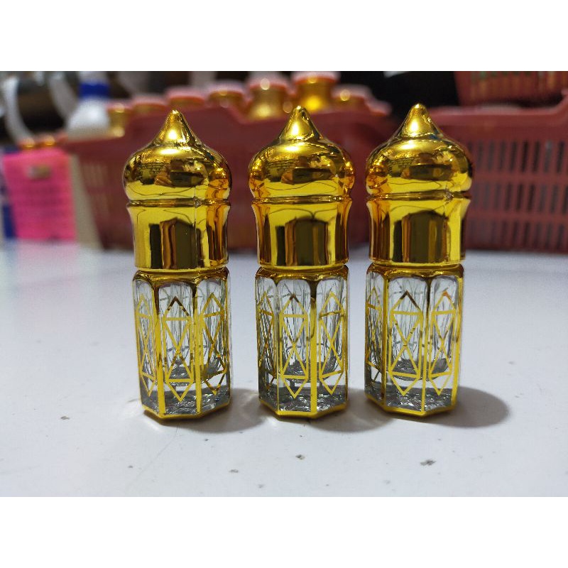 Botol minyak wangi antik mewah Arab model kubah masjid 3ml colek printing stik kaca cantik