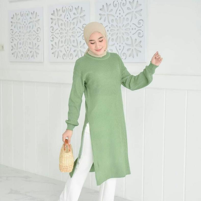 Cardigan Tunik Switeer Rajut Belah Samping / Kadrigan Sweater Tunik Slit Rajut Belah Pinggir / Sampi