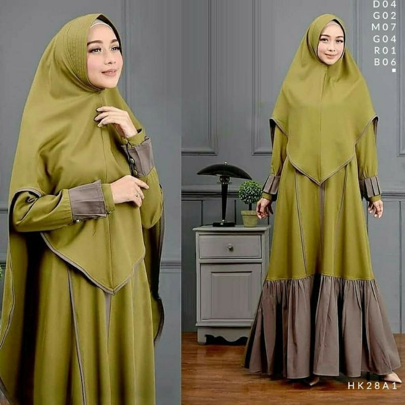 Baju Dress Wanita Muslim Gamis Aresya Syari set Hijab instan jumbo cantik moscrepe premium LD 105cm