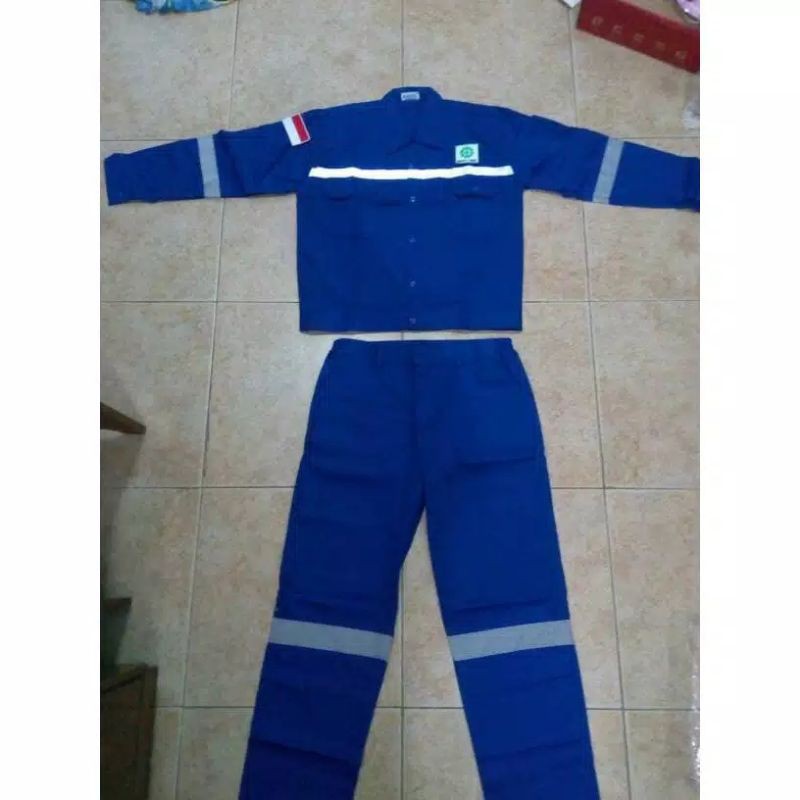 Baju Safety/Seragam Proyek/Wearpack Baju+celana Logo Hendra k3 Biru-M
