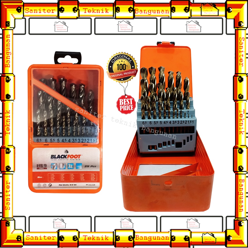 Mata Bor Besi Set 25Pcs HSS Super Drill Bit Blackfoot Matabor Stainless