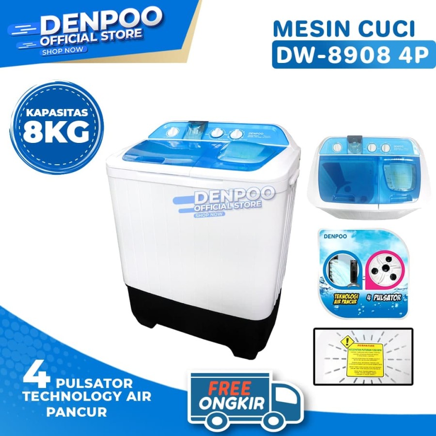 Denpoo Mesin Cuci 2 Tabung DW 8908 4P 8KG-1