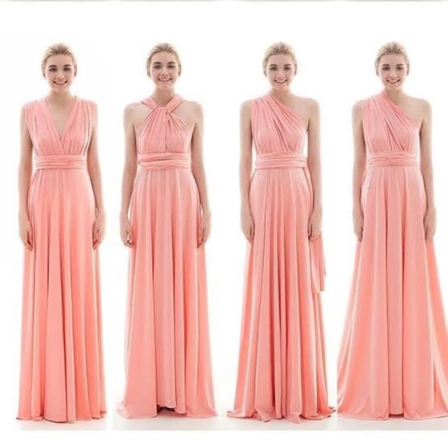 Multiway dress convertible maxi infinity party long dress bridesmaid wedding party soft peach salem