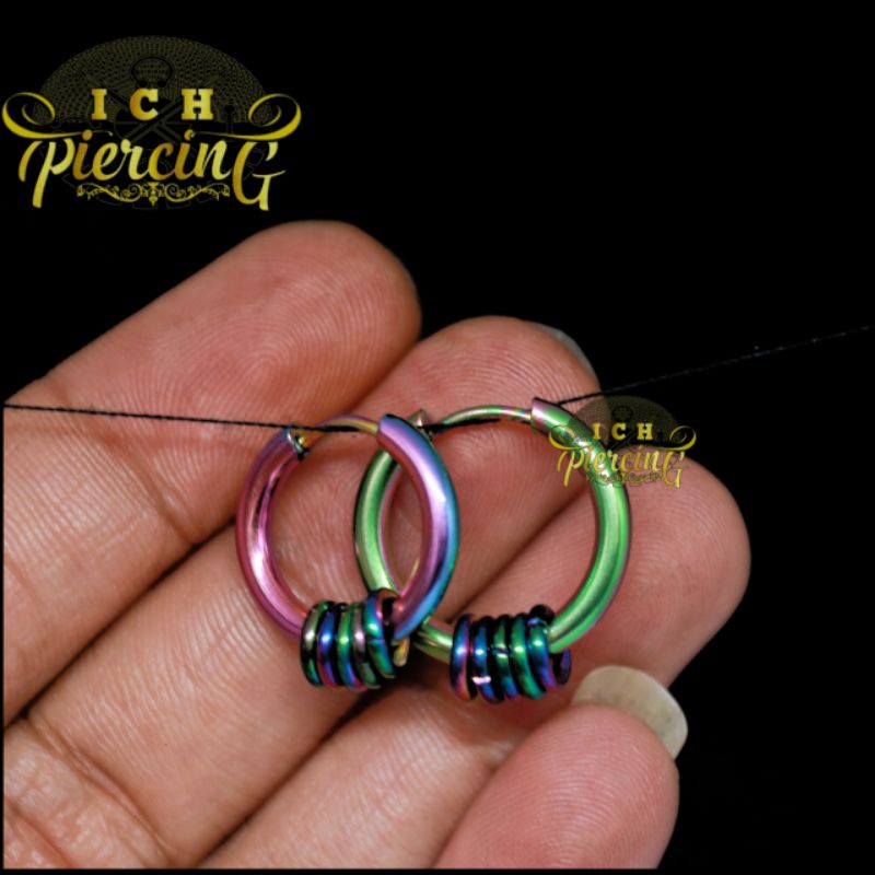 anting Hoop ring rainbow terbaru / anting Hoop korea tindik / anting Hoop rainbow 12mm, 14mm