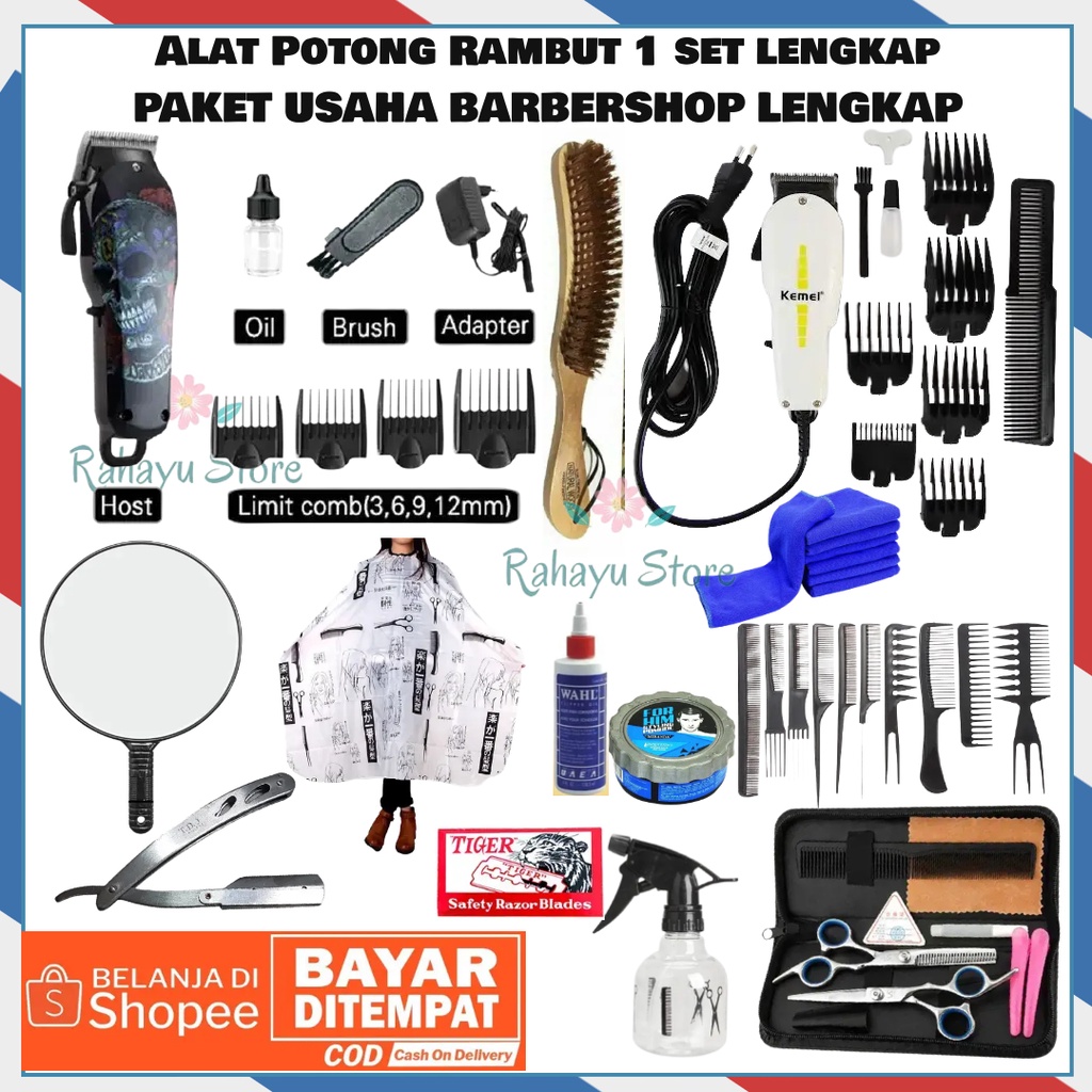 alat pangkas rambut lengkap 1 set original PAKET USAHA BARBERSHOP MESIN CUKUR RAMBUT FULLSET Origina