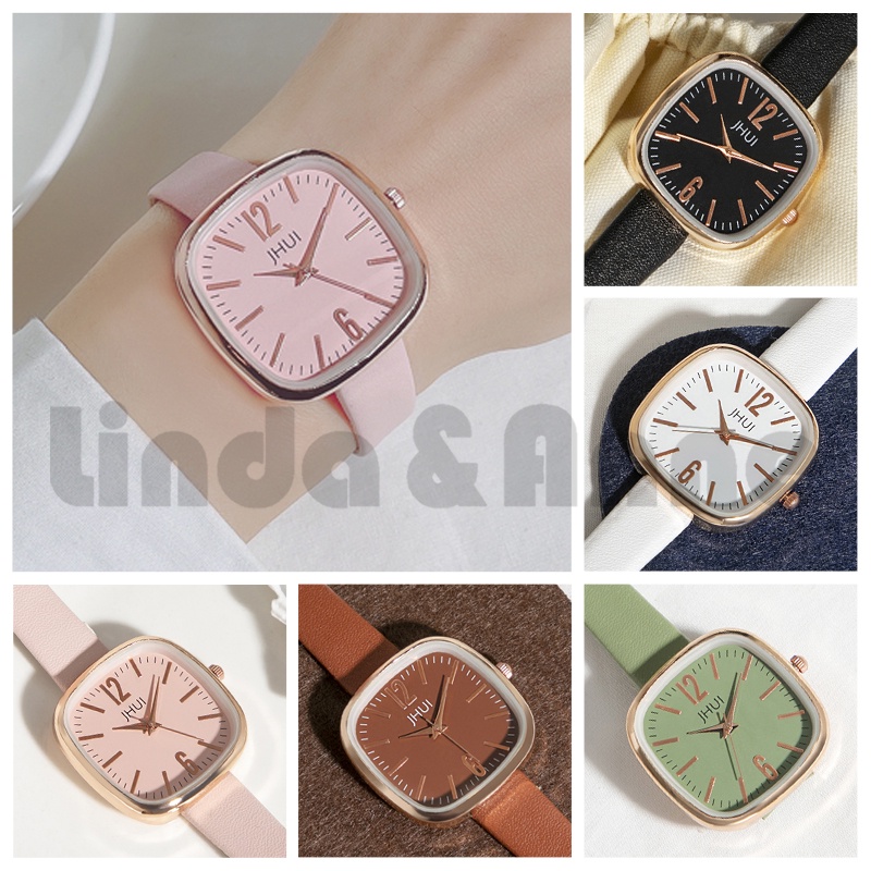 Jam Tangan Jhui Wanita Analog Strap Pu Leather Dial Kotak Model Terbaru - Jam Tangan Murah