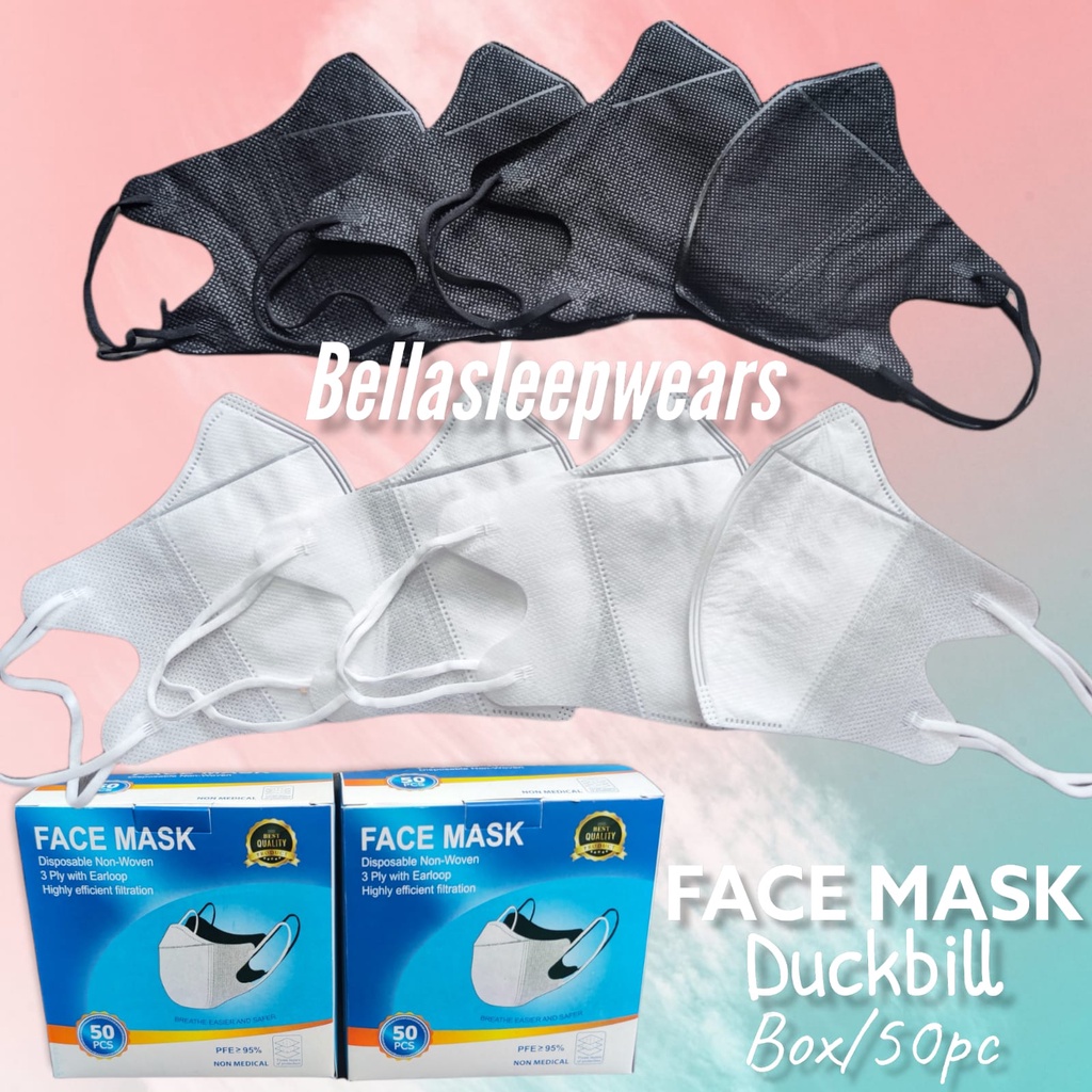 PER BOX ISI 50 - MASKER DUCKBILL MURAH FACE MASK 3PLY BFE 95% - HITAM PUTIH WARNA RAINBOW MURAH TERMURAH