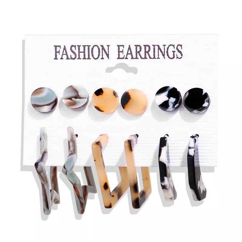 6 Pasang / Set Anting Tusuk Bentuk Lingkaran Aksen Mutiara + Rumbai Gaya Bohemian untuk Wanita