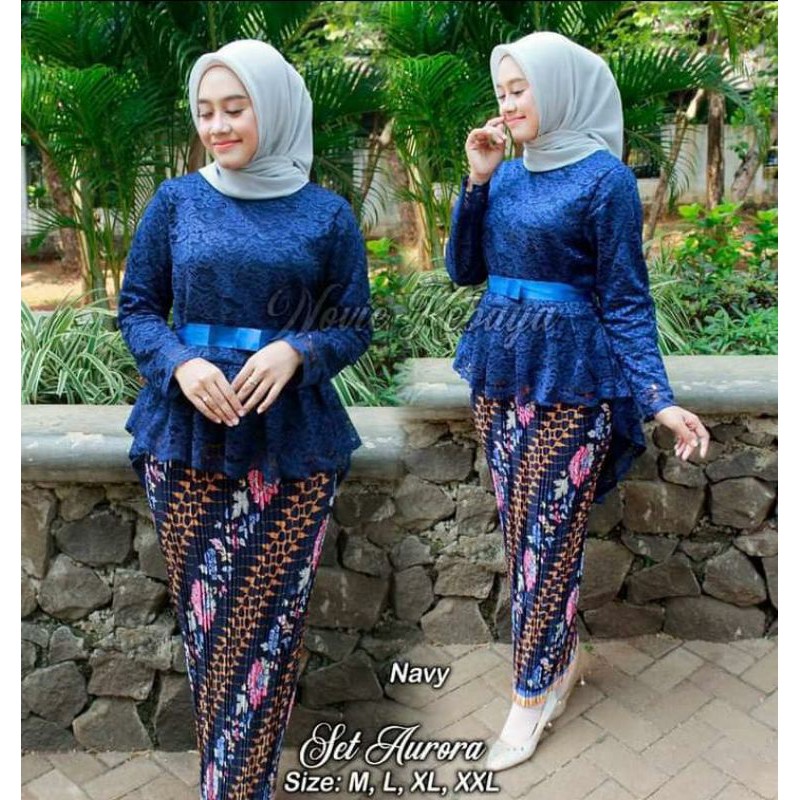 Setelan kebaya brokat aurora / kebaya wisuda / navy / mocca / silver