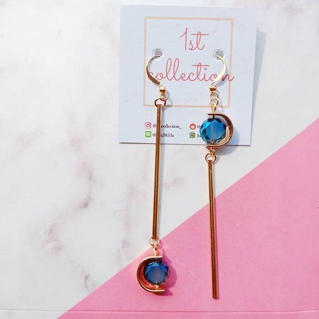 Cyrtal Blue Earrings | Anting Tusuk Batu Biru