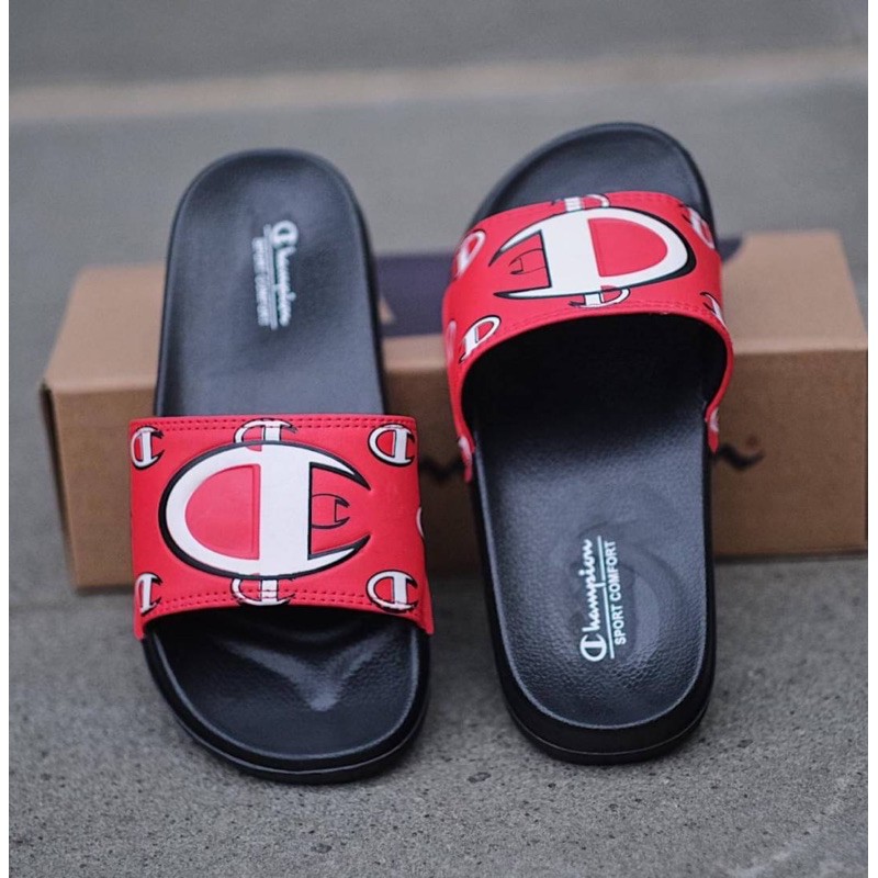 Champion Full Print Big C Logo Red Slides