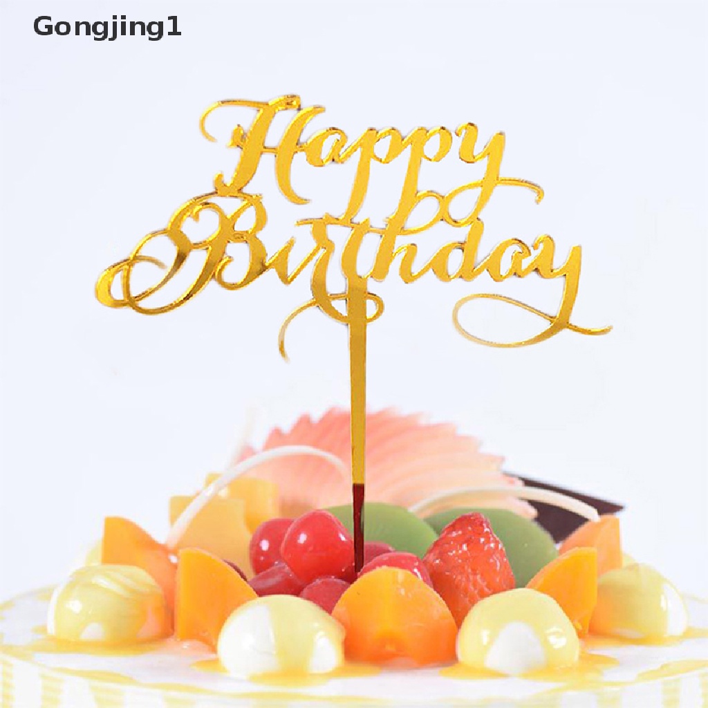 Gongjing1 Topper Kue Tulisan Happy Birthday Bahan Akrilik Untuk Dekorasi Pesta