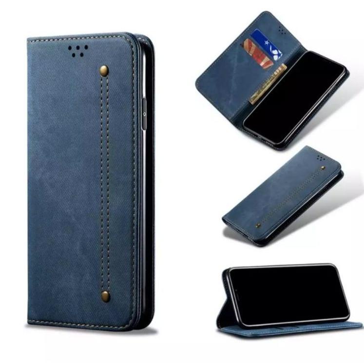 Flip Soft  Case VIVO V20 V20 SE Y51 Y50 Y30 Y12 Y15 Y17 Casing kulit Jeans magnet Dompet kartu I8T2