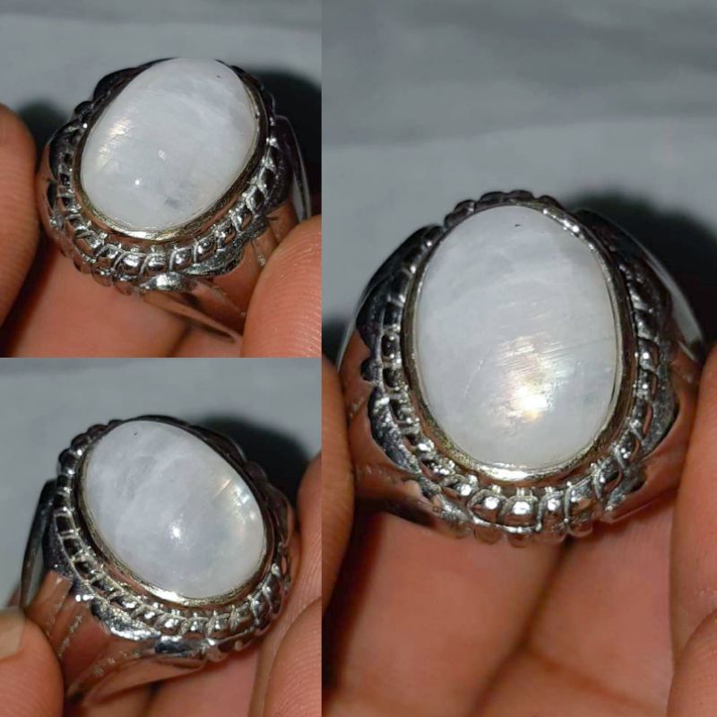 CINCIN BATU PERMATA NATURAL RAINBOW MOONSTONE / BIDURI BULAN KUALITAS SUPER ISTIMEWA