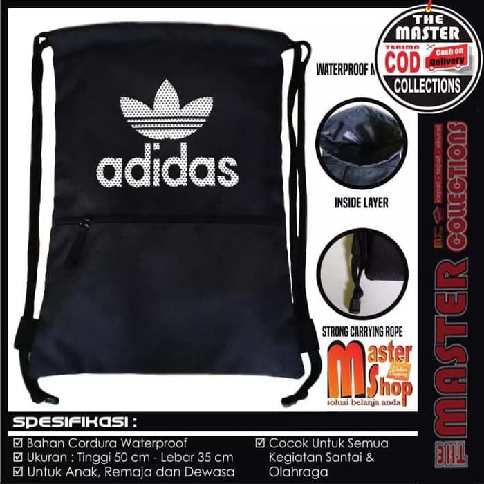 ( MURAH BISA COD ) Tas Ransel Serut Drawstring Resleting AD / Olahraga / Futsal / Gymsack