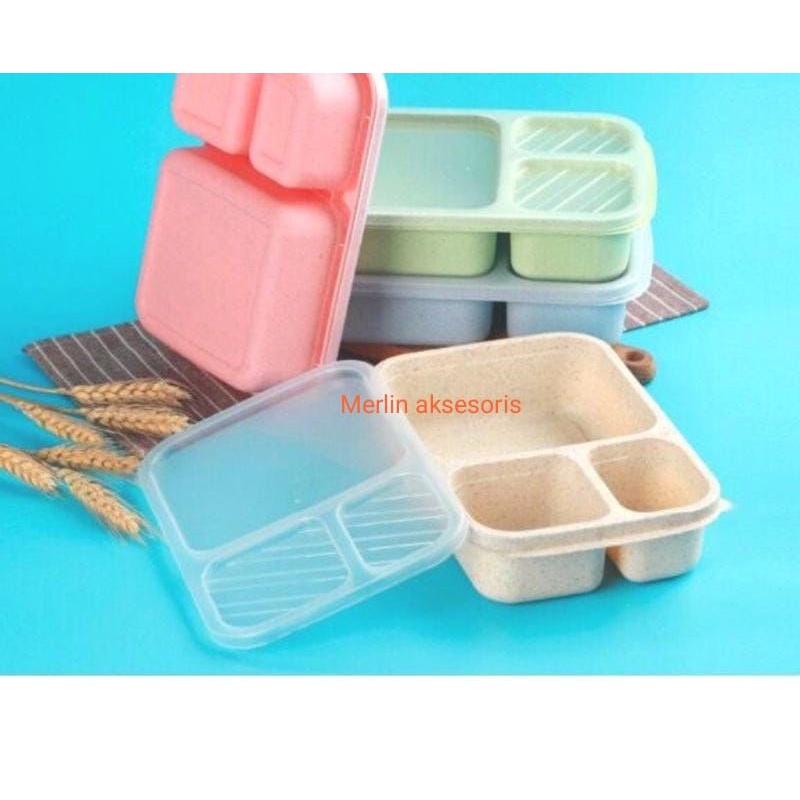 Tempat Makan Lunch Box 3 Sekat Bahan Jerami Gandum Wheat Straw