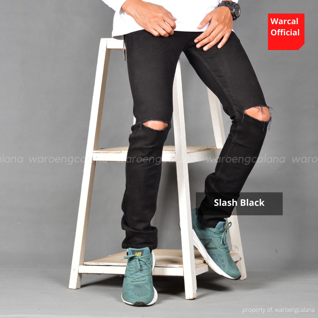 Celana Panjang Jeans Sobek Slash Black