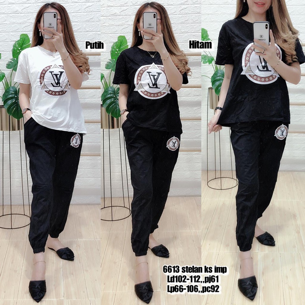 SETELAN KAOS WANITA PREMIUM IMPORT BAJU KAOS SET LV+CELANA SPORTY SETELAN KAOS MURAH 6613