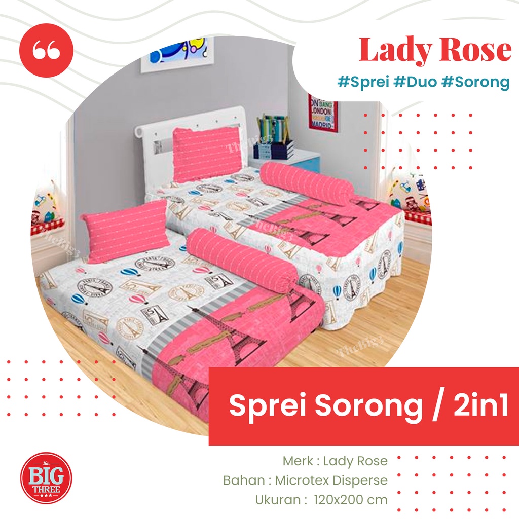 Sprei LADY ROSE SORONG DUO 2in1 120x200 motif JANET  NADYA ALDO LEON RIO SWEETY PONY JANET POPPY OWL REGAN DUCKLING BERUANG PIKKA  - Single 120 LADYROSE SP