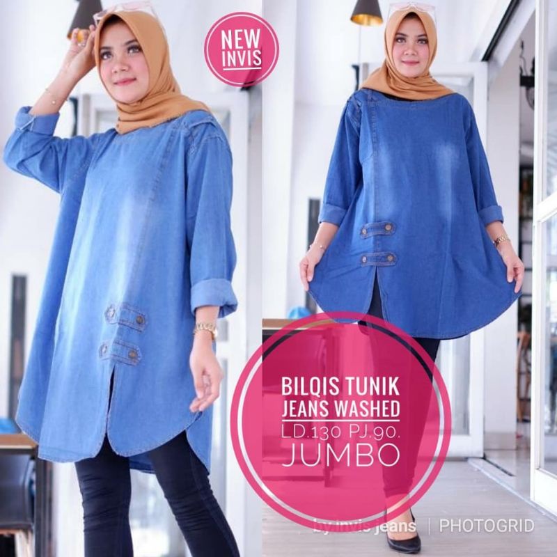 TUNIK WANITA JUMBO TERBARU | TUNIK JEANS WANITA BIG SIZE