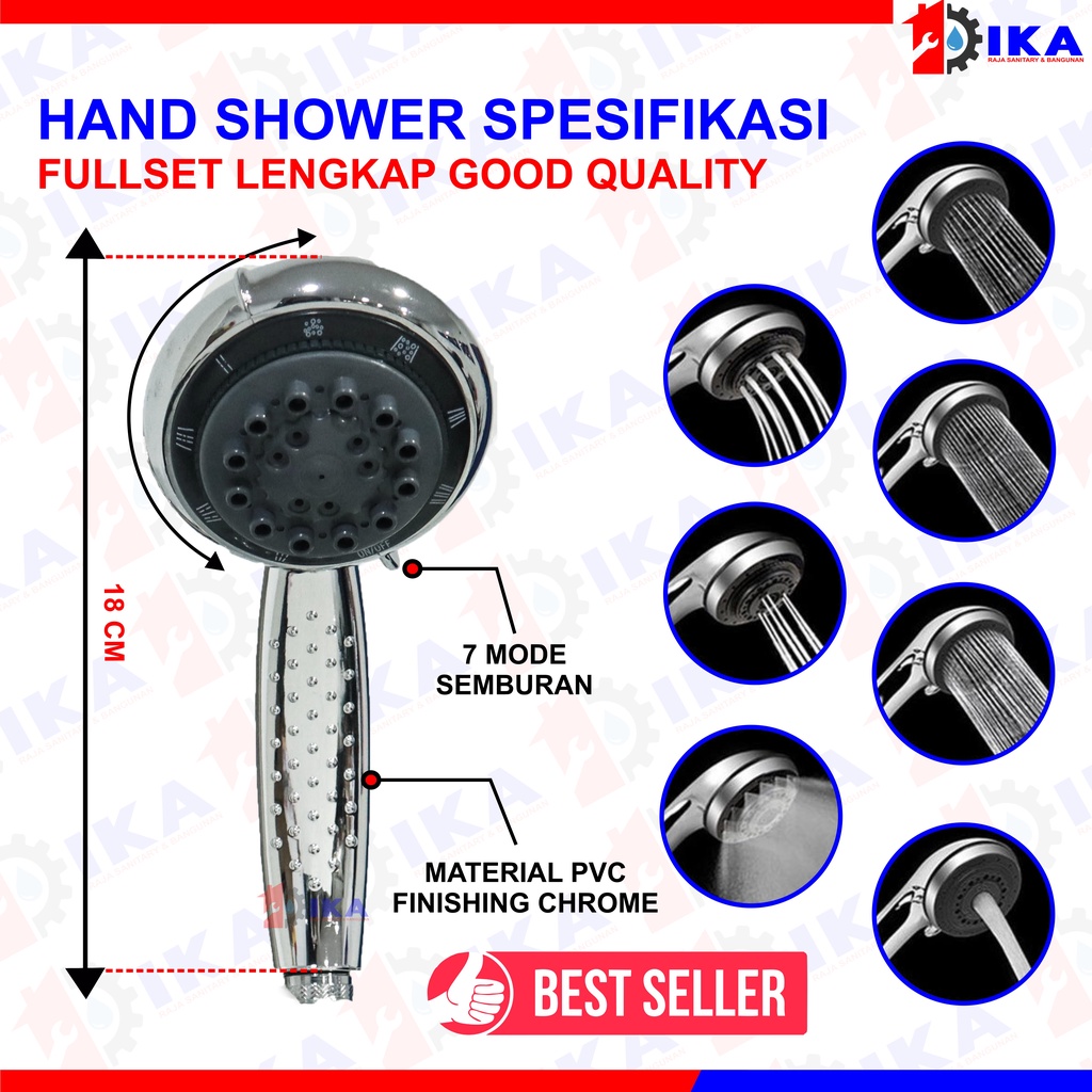 HAND SHOWER TIANG SET + TEMPAT SABUN PVC MIX STAINLESS CHROME  KAULITAS BAGUS MURAH EKONOMIS