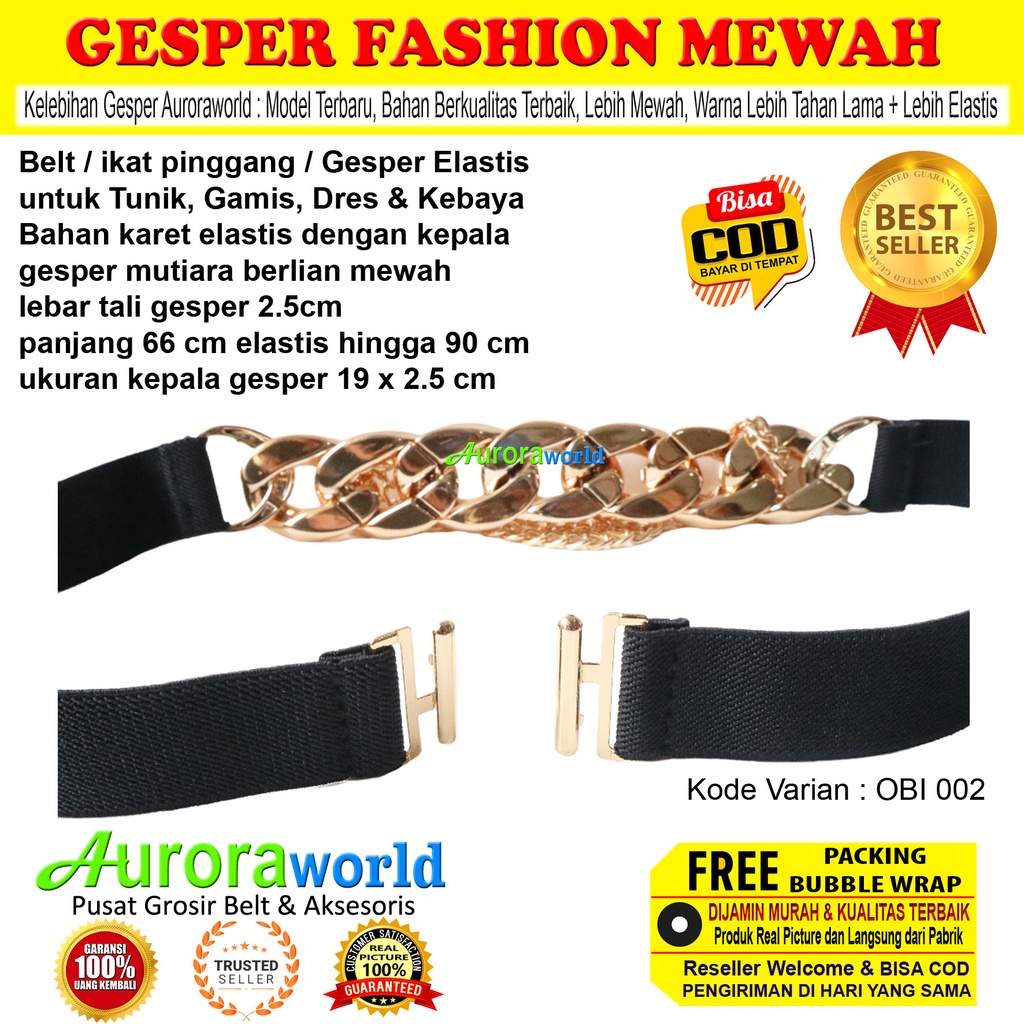 AURORAWORLD Belt Gesper Ikat Pinggang elastis Mewah untuk Dres Tunik Gaun Terbaru bisa COD