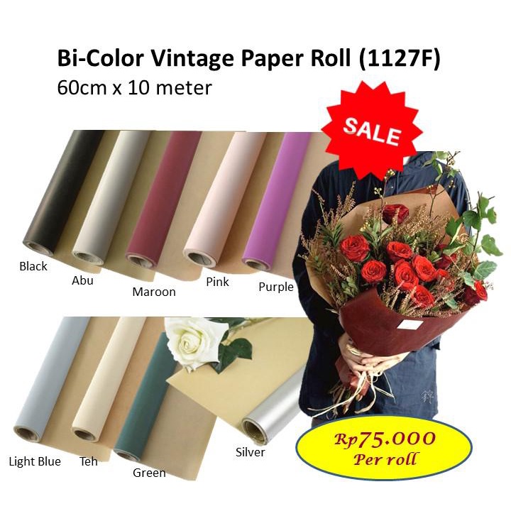 

Bi color vintage paper roll kertas bunga paper wrap barang florist 1127F