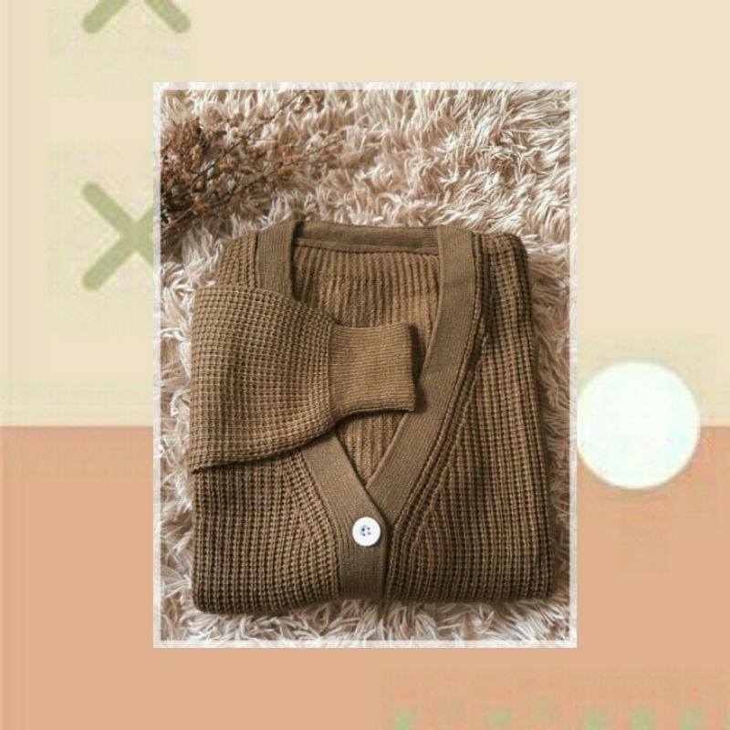 CARDIGAN KANCING EMERA BASIC RAJUT 7 GATE-Brounze