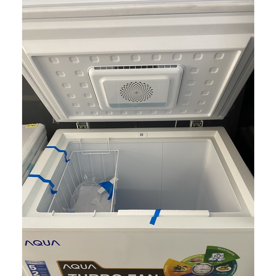 Chest freezer AQUA AQF 220 TF Pintu Kaca Anti Gores 210 Litr Turbo Fan