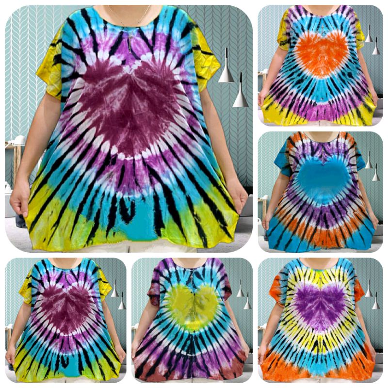 baju tie dye jumbo LD 140 BIG SIZE MOTIF LOVE bahan rayon berkwalitas