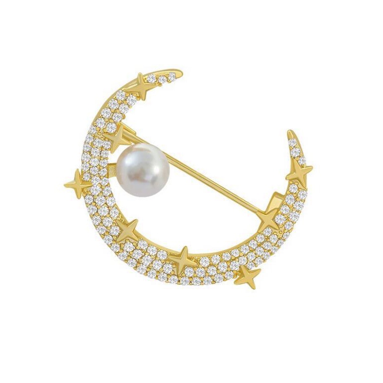 Bros Bentuk Bulan Aksen Mutiara Gaya Korea pearl brooch peniti bross tuspin