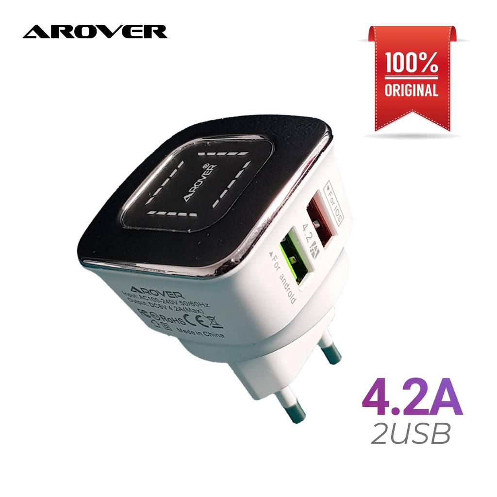 Charger【AROVER】Dual USB 4.2A 18W Fast Charger + Display Led Automatis / FREE KABEL DATA - R15