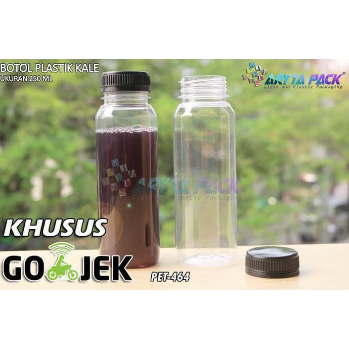 (GOJEK ONLY) BOTOL PLASTIK 250ML JUS KALE TUTUP SEGEL HITAM